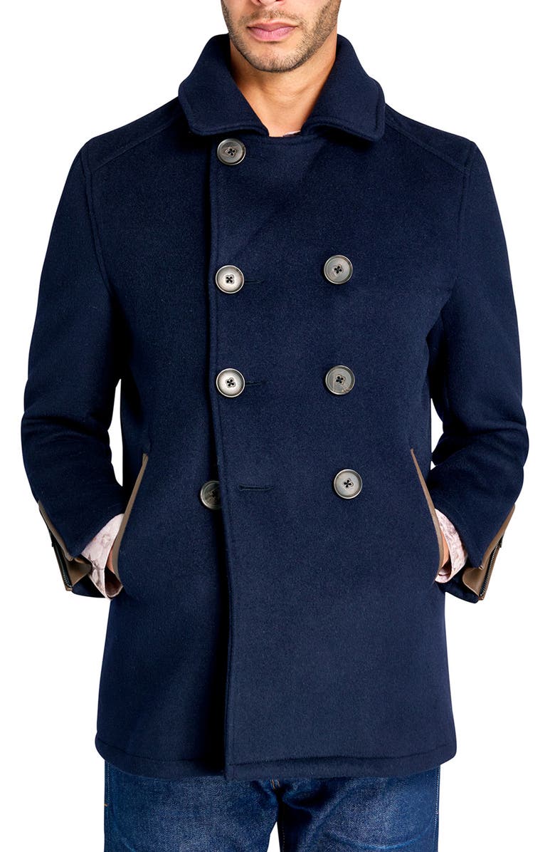 Brooklyn Brigade Navy Wool Double Breasted Peacoat, Alternate, color,