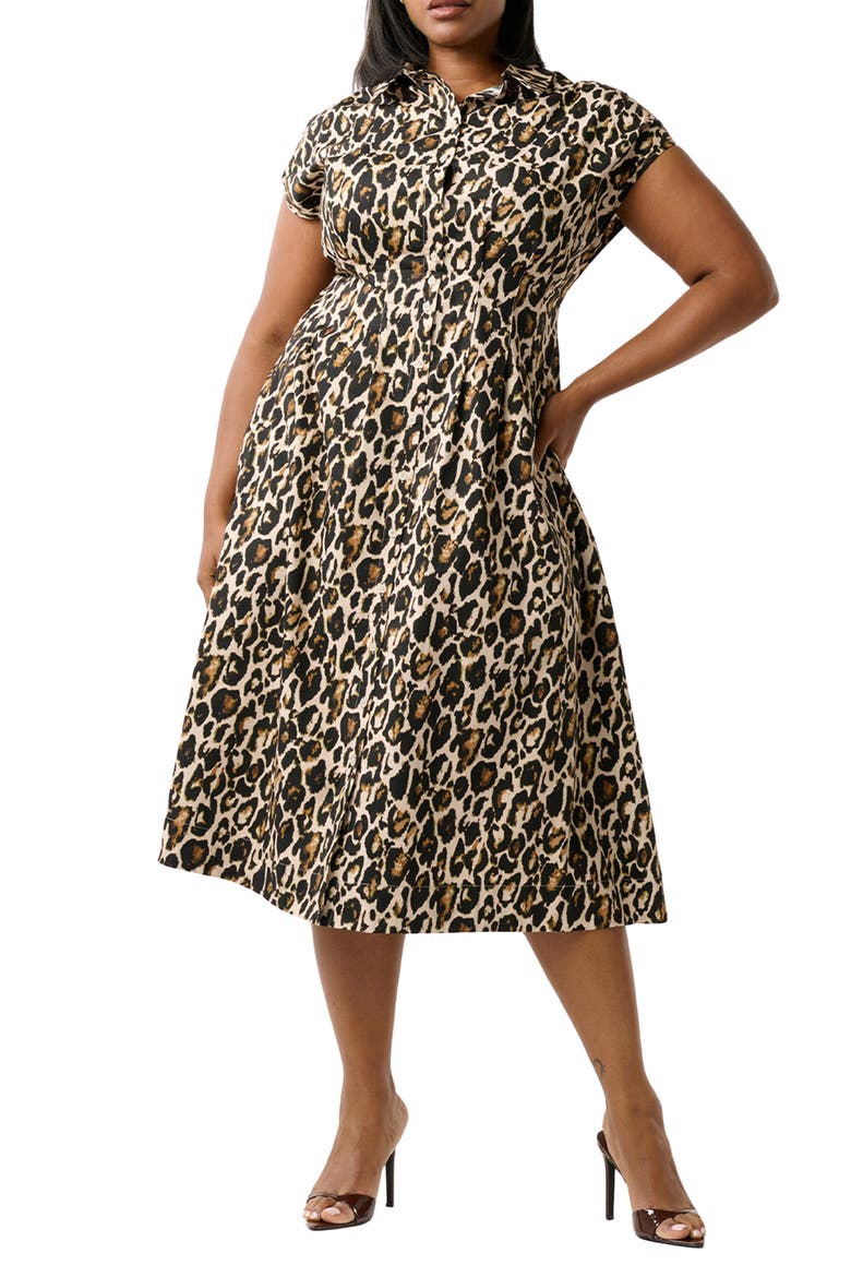 Leocara Leopard Print Shirtdress, Main, color, IVORY LEOPARD