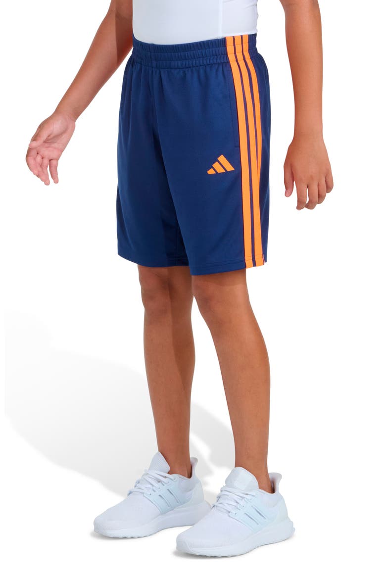 Kids' Essentials 3-Stripes Mesh Shorts, Alternate, color, NAVY/ BRIGHT ORANGE