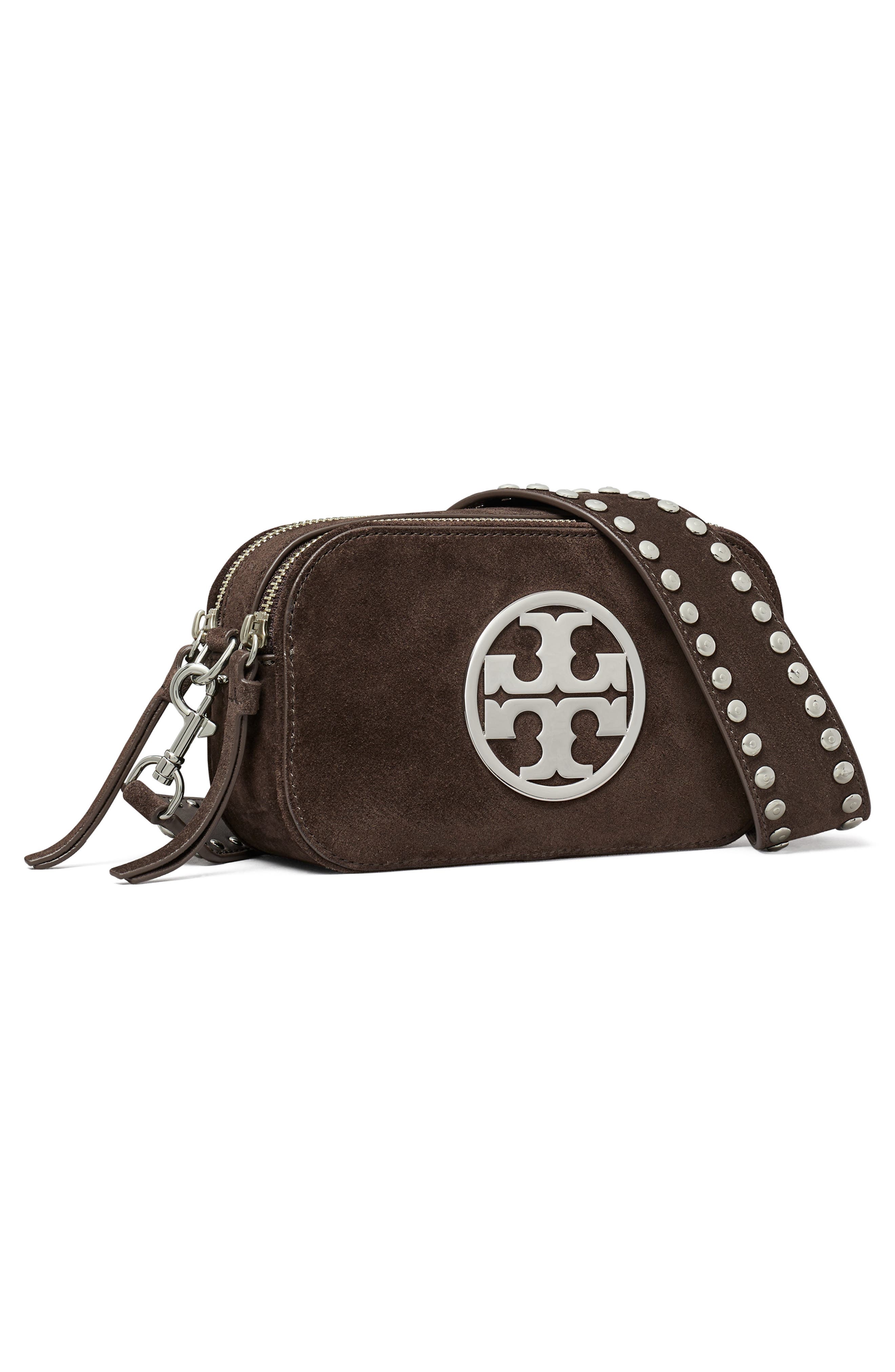 Tory Burch Mini Miller Suede Crossbody Bag, Alternate, color, Shadow Oak