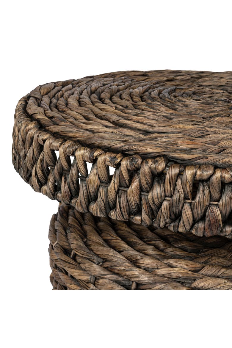 Marisol Bohemian Woven Round Accent Table, -Style Pedestal End Side Table for Living Room, Alternate, color, Brown