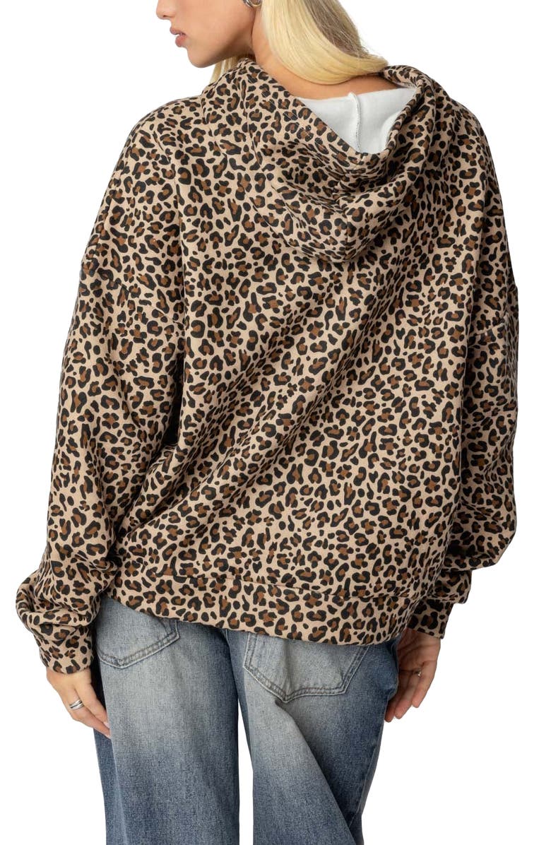EDIKTED 8 Ball Leopard Print Oversize Graphic Hoodie, Alternate, color, Leopard