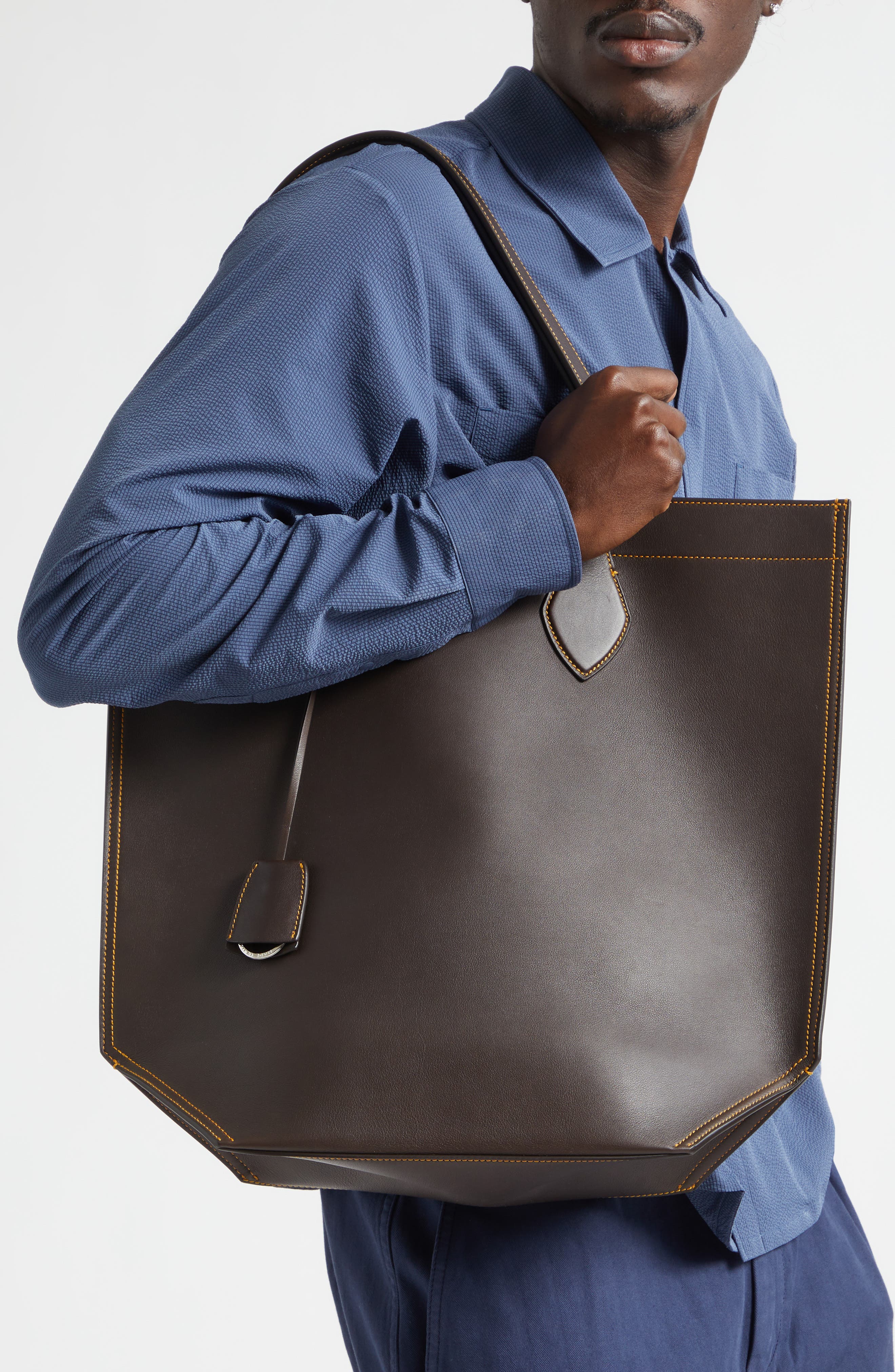 FERRAGAMO Leather North/South Tote, Alternate, color, T.moro Soft Camel