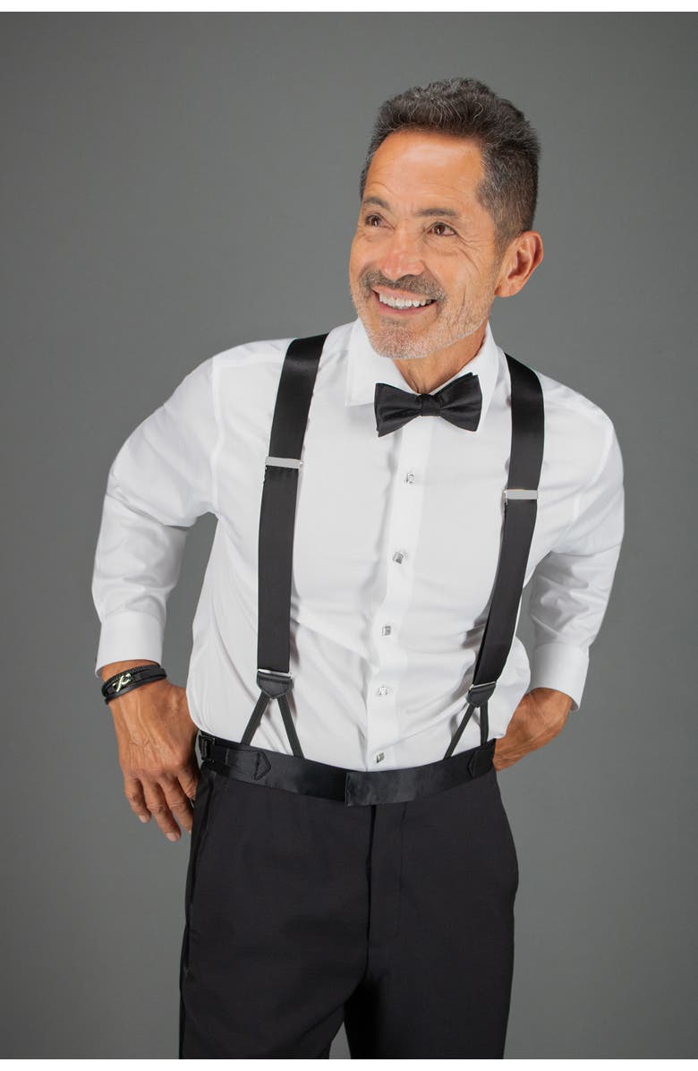 Trafalgar Sutton Solid Color Silk Brace and Bow Tie Combo, Alternate, color, Black