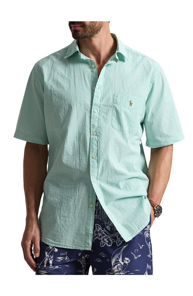 Polo Ralph Lauren Big & Tall Seersucker Stripe Sport Shirt, Main, color, Keywest Green White