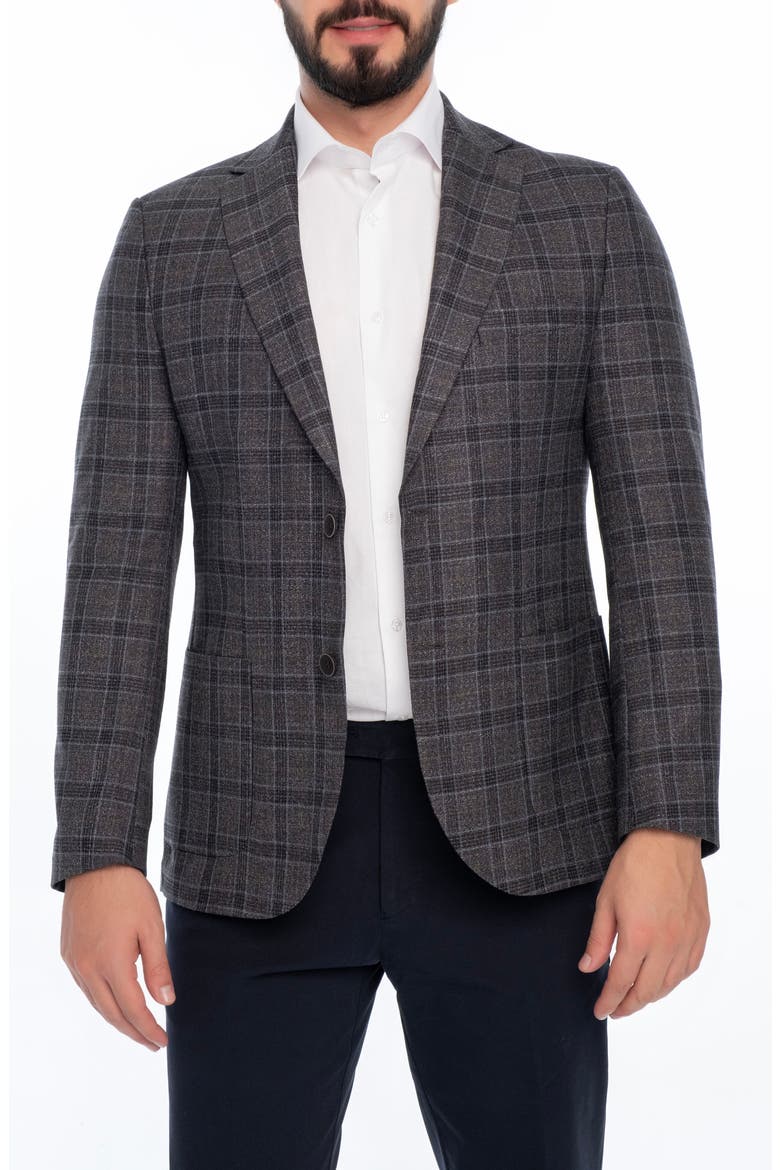 Plaid Sport Coat, Main, color, DARK GREY
