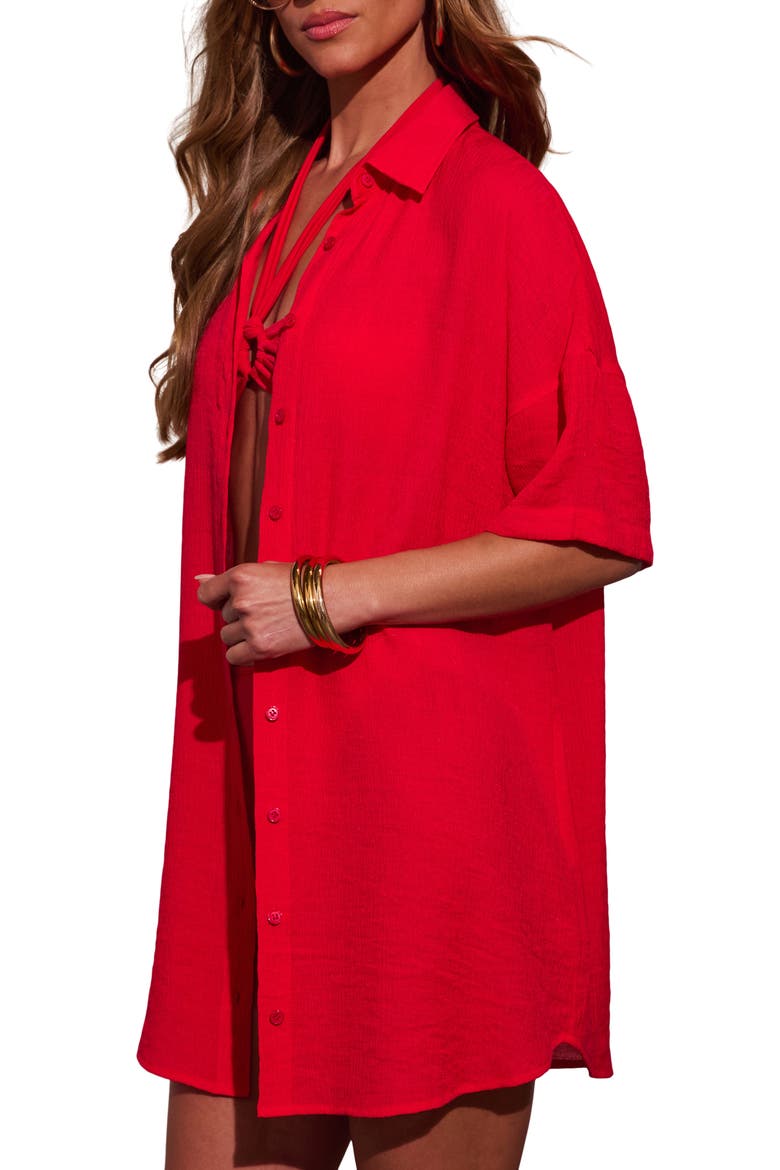 Whispered Coast Cover-Up Shirt, Alternate, color, RED