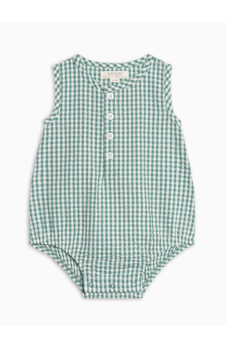 KENDI by Colored Organics Wren Organic Seersucker Tank Bubble Romper, Alternate, color, Laguna Gingham