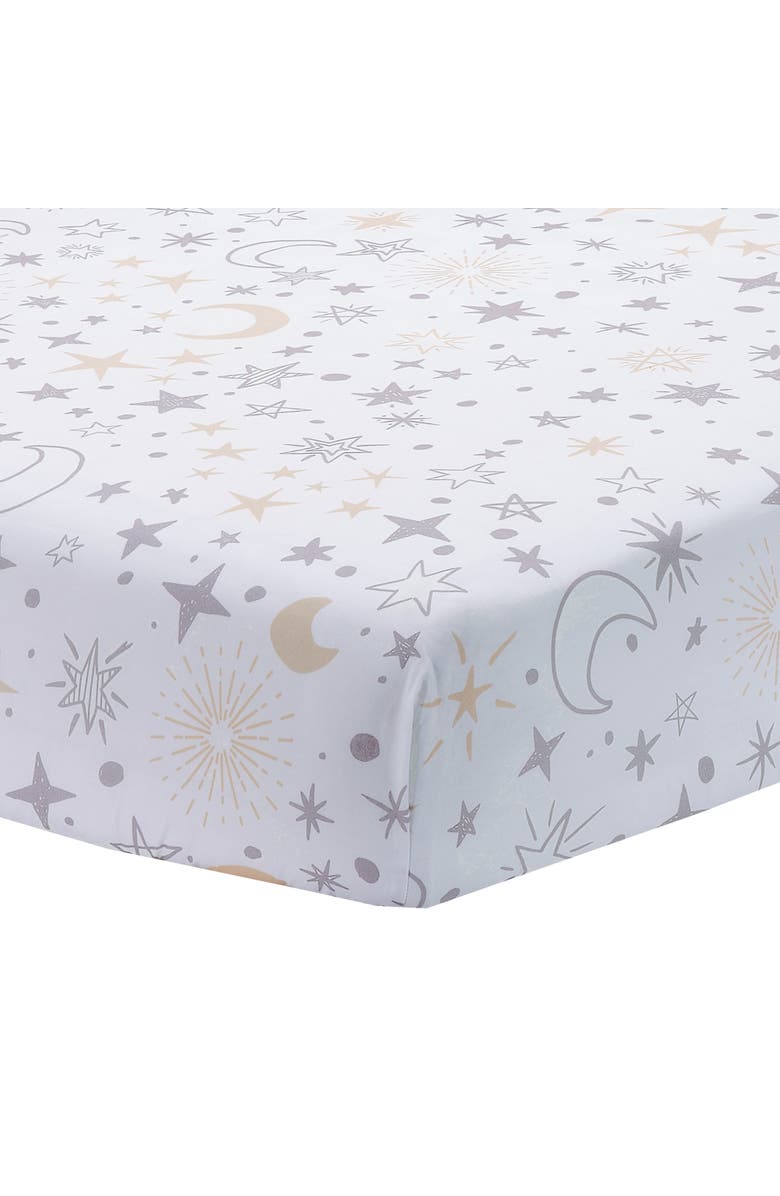 Lambs & Ivy Goodnight Moon 100% Cotton Fitted Crib Sheet - Moon/Stars, Main, color, White