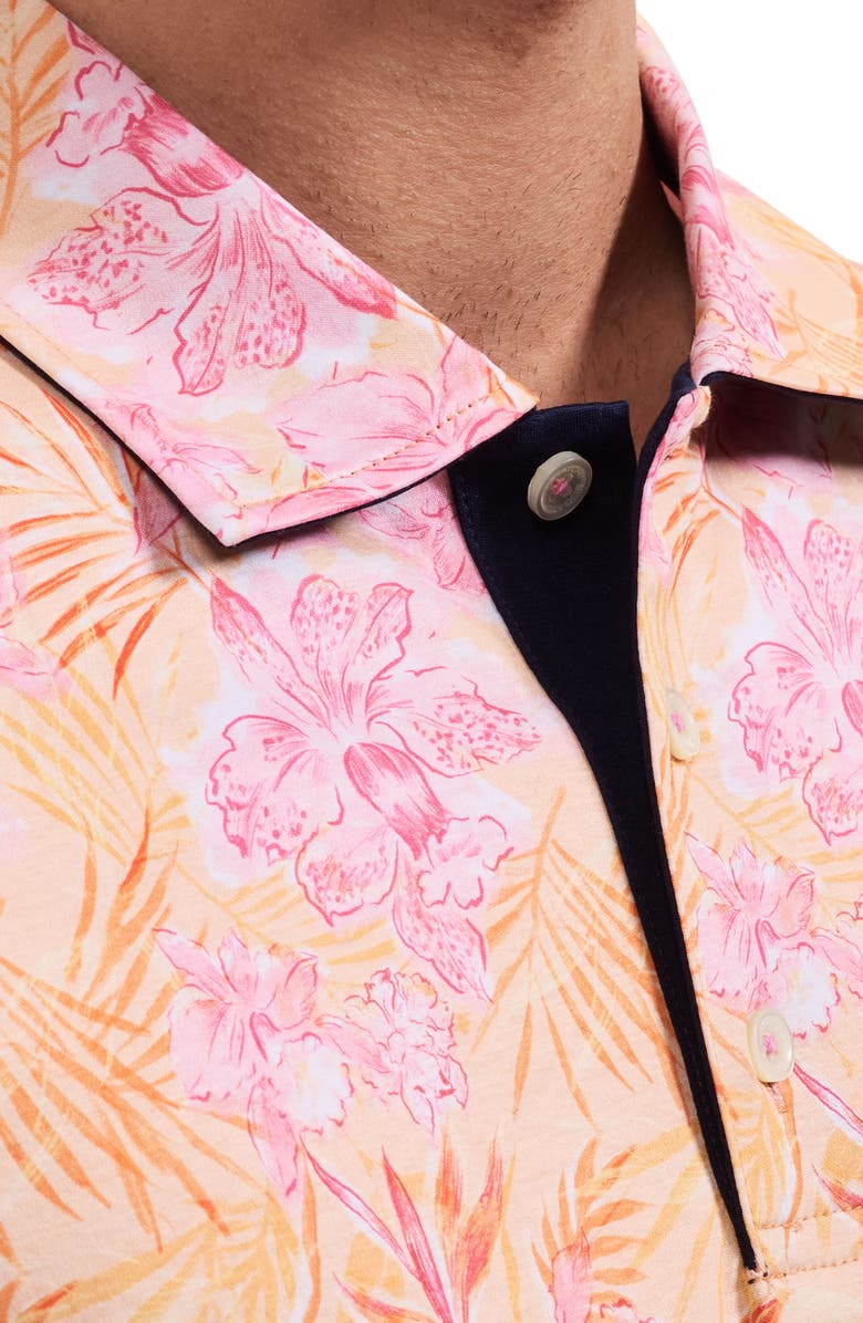 Bugatchi Hendrix Floral Pima Cotton Polo, Alternate, color, Peach