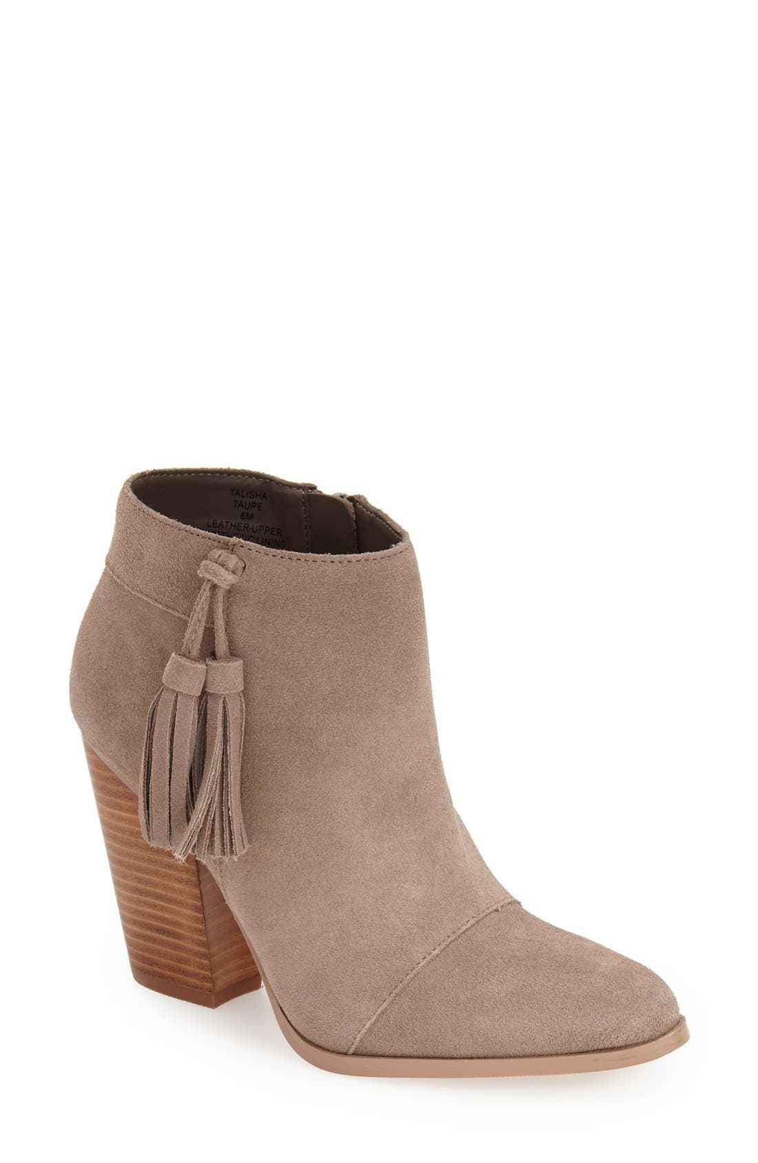 'Talisha' Tassel Bootie (Women), Main, color, TAUPE SUEDE