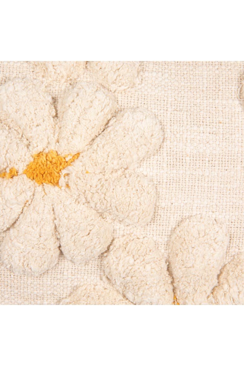 Cotton Slub Lumbar Pillow with Tufted Flowers, Natural and Yellow, Alternate, color, Natural
