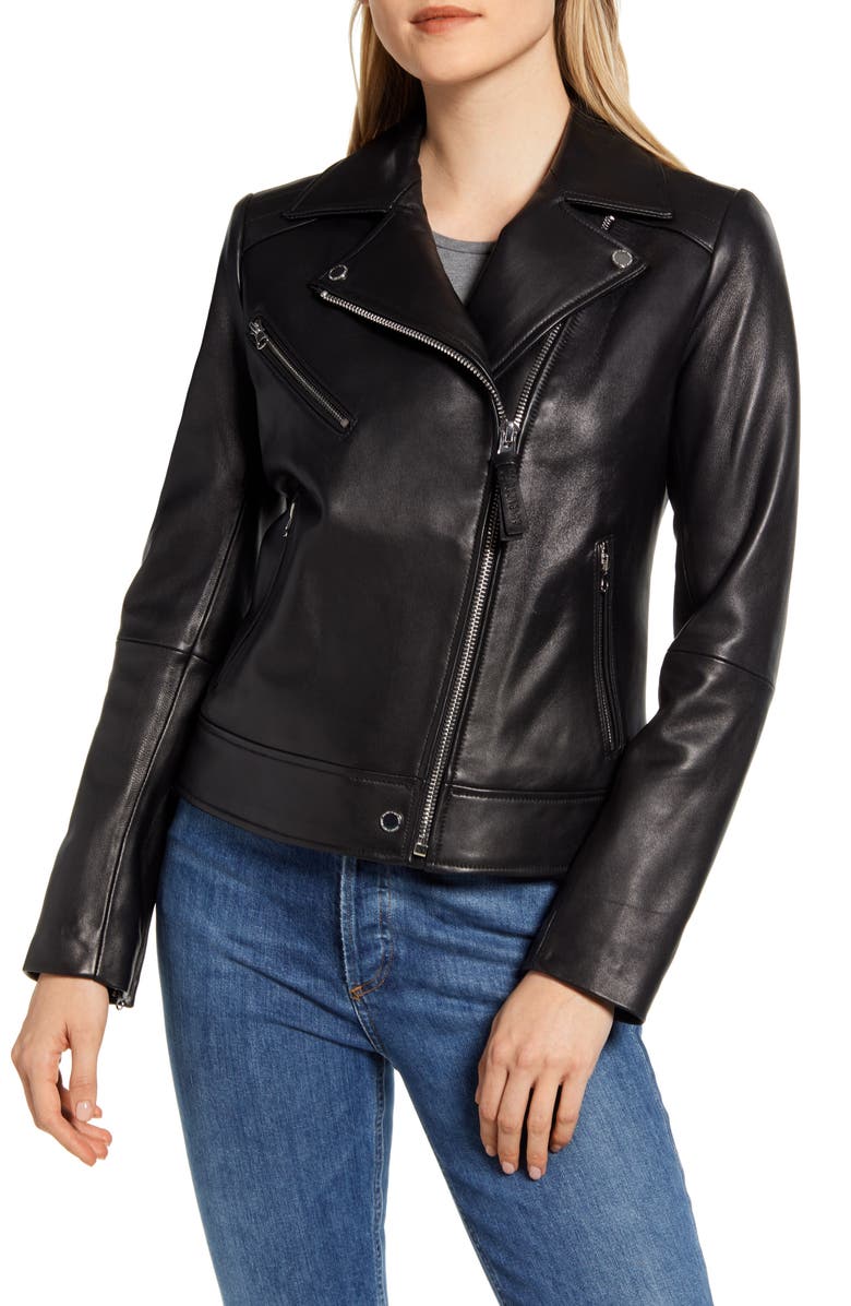 Derek Lam 10 Crosby Lambskin Leather Moto Jacket, Alternate, color, 
