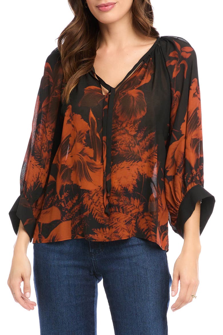 Blouson Sleeve Floral Top, Main, color, PRINT