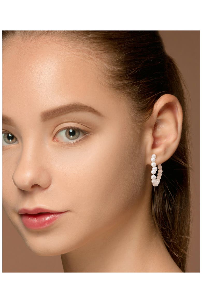 Sterling Silver 4.5–5mm Cultured Freshwater Pearl Hoop Earrings, Alternate, color, WHITE