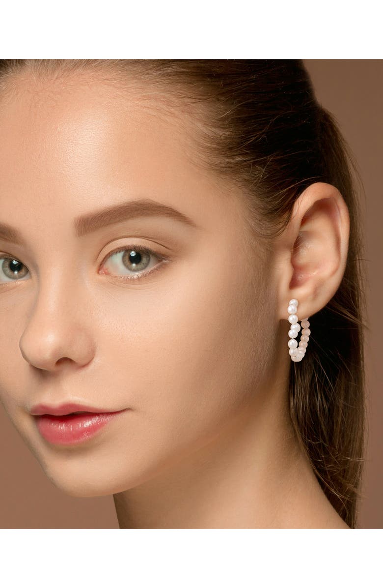 DELMAR Sterling Silver 4.5–5mm Cultured Freshwater Pearl Hoop Earrings, Alternate, color, White