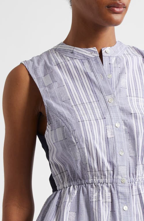 RAMY BROOK RAMY BROOK KEZIA SLEEVELESS METALLIC MIXED MEDIA PEPLUM BUTTON-UP SHIRT 