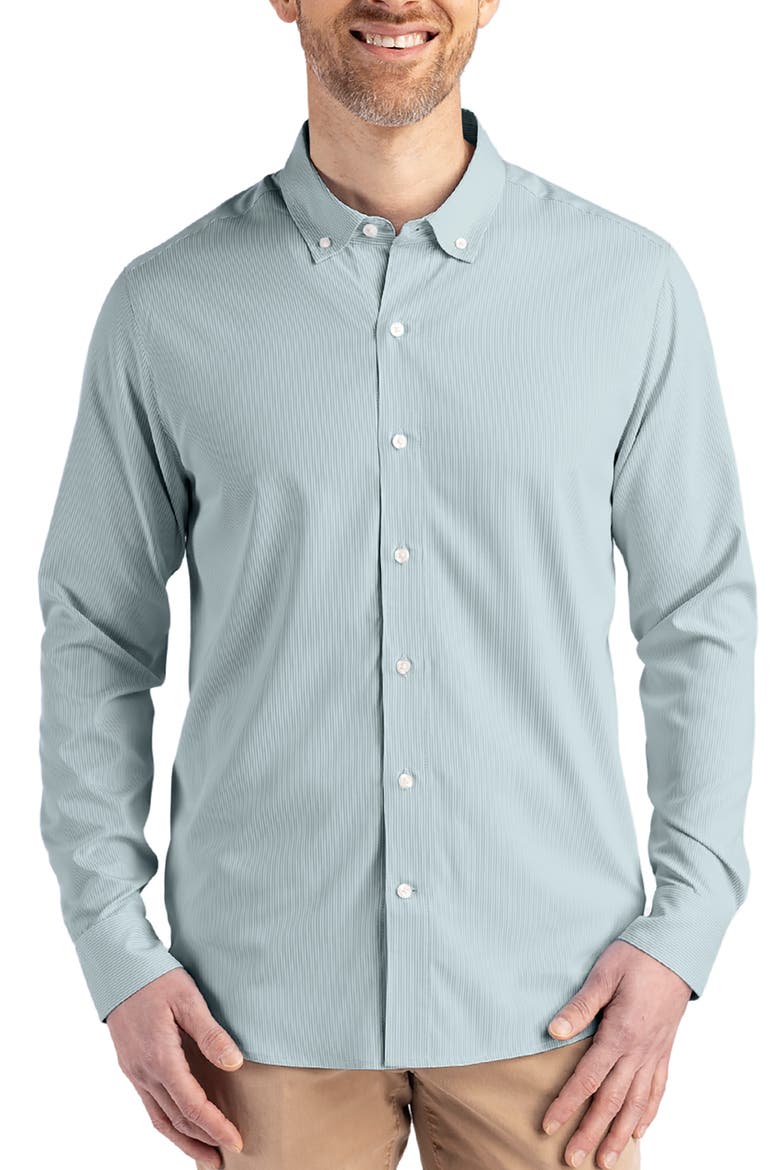 Skyline Epic Confidence Stripe Stretch Button-Down Shirt, Main, color, HUNTER/WHITE