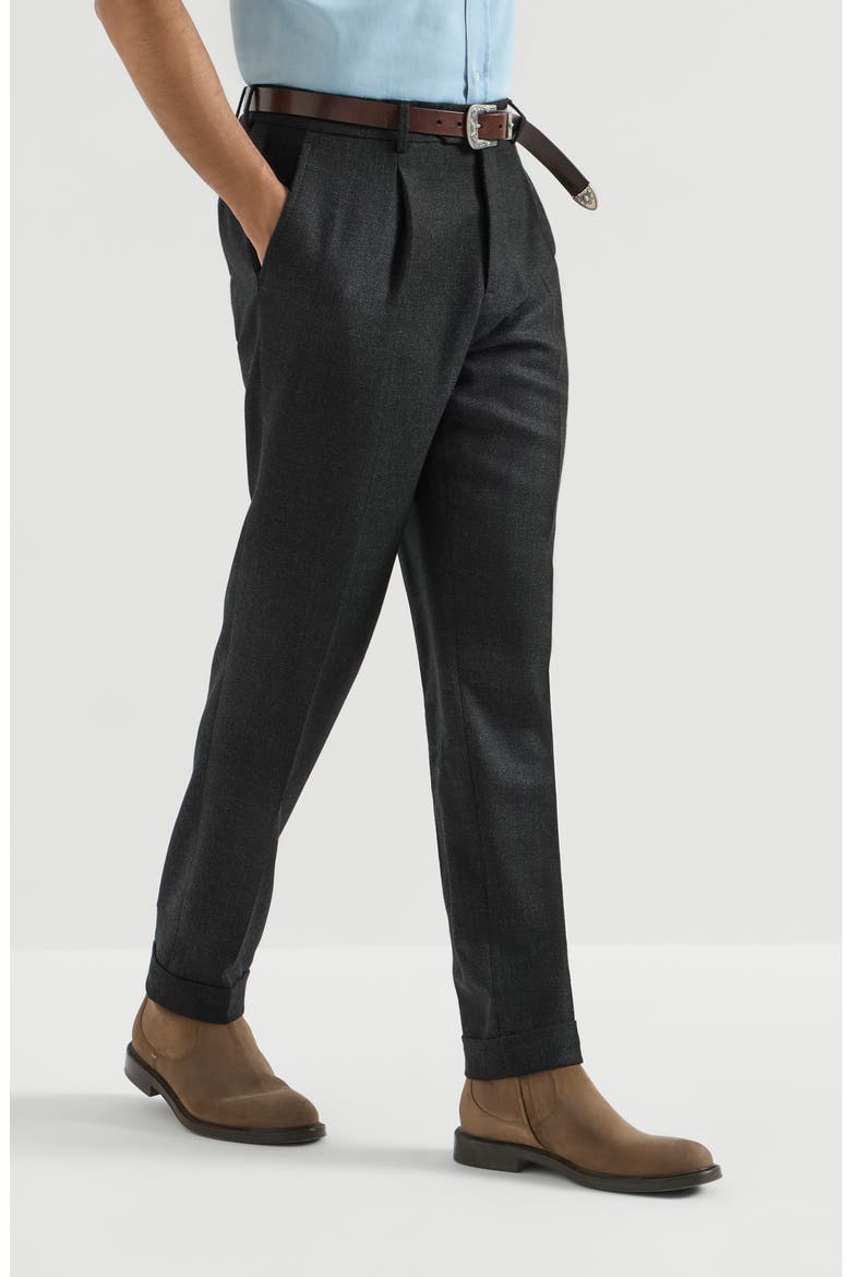 Virgin wool mouliné twill trousers with pleat, Main, color, Anthracite