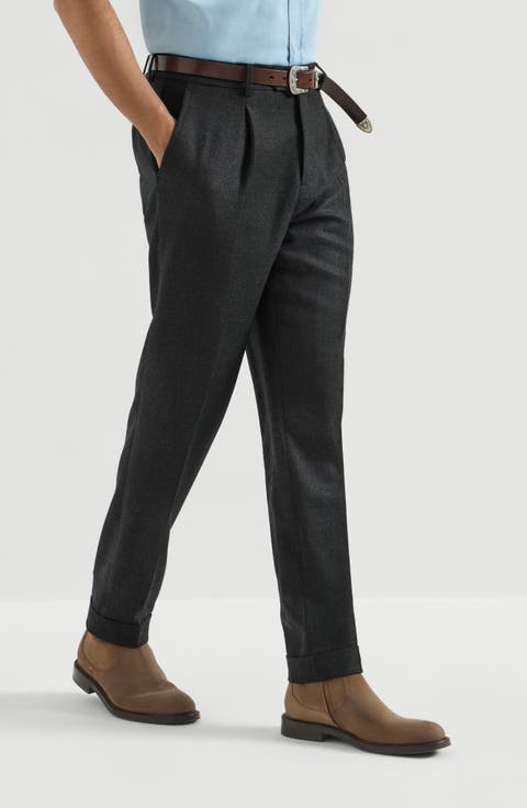 Virgin wool mouliné twill trousers with pleat