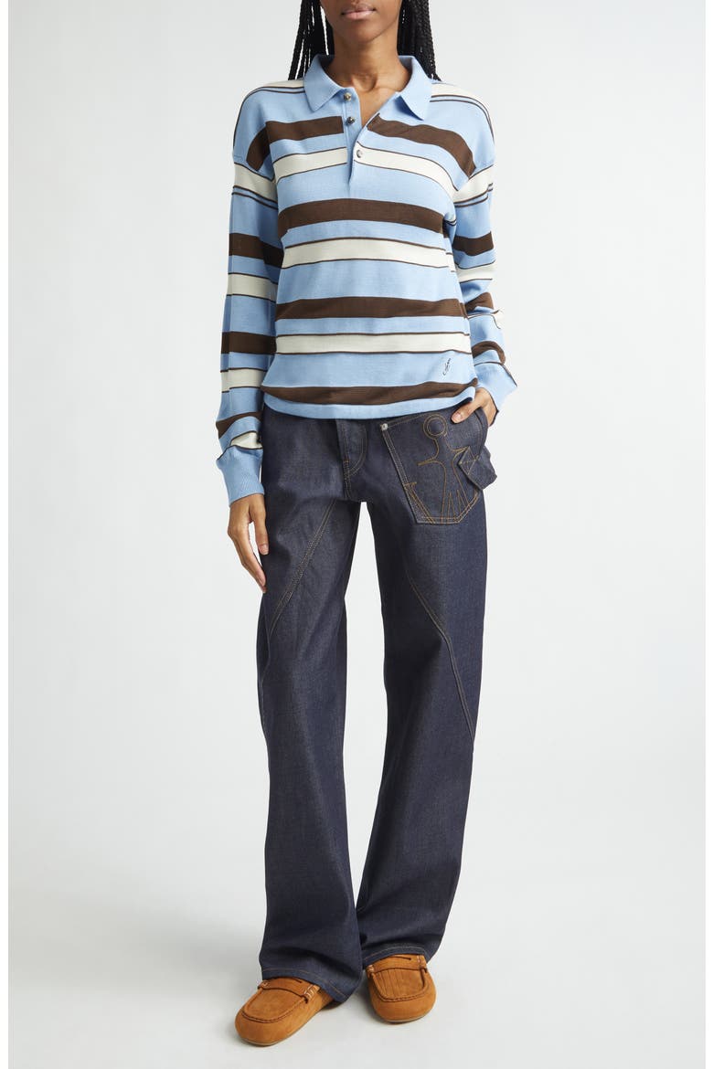 Stripe Cotton & Wool Blend Rugby Polo, Alternate, color, MISTY BLUE