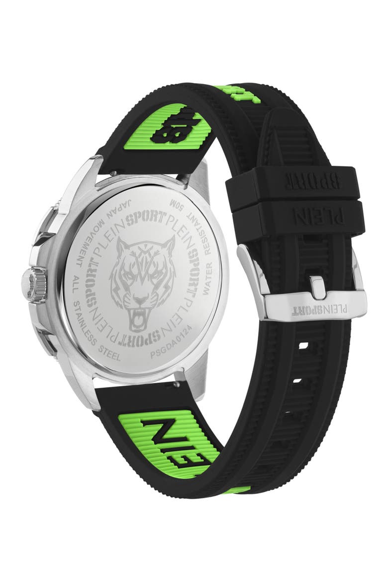 Rampage Silicone Strap Watch, 44mm, Alternate, color, BLACK/ GREEN/ STEEL