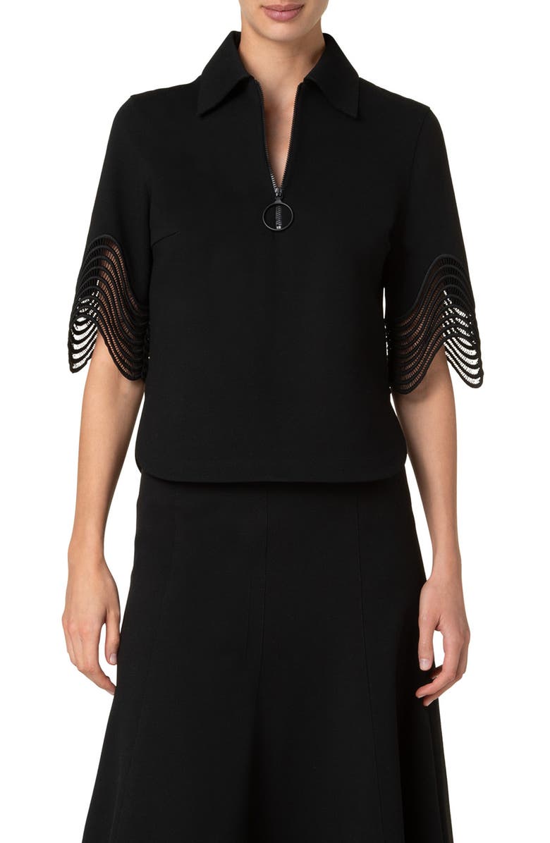 Akris punto Waved Lace Cuff Half Zip Polo, Main, color, 
