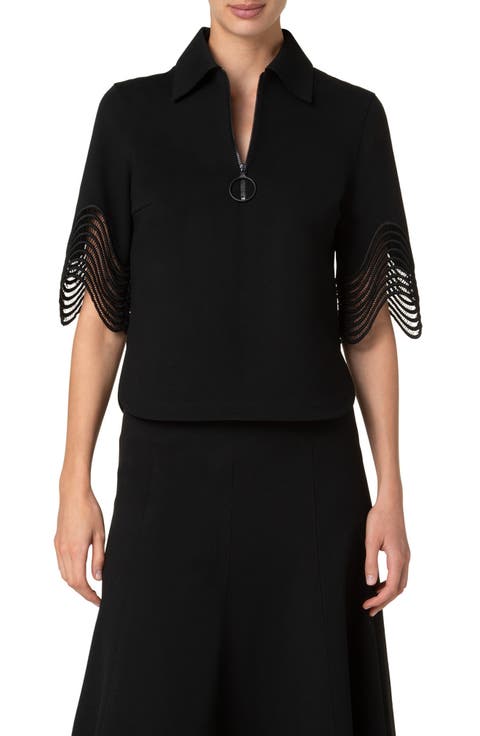 Waved Lace Cuff Half Zip Polo