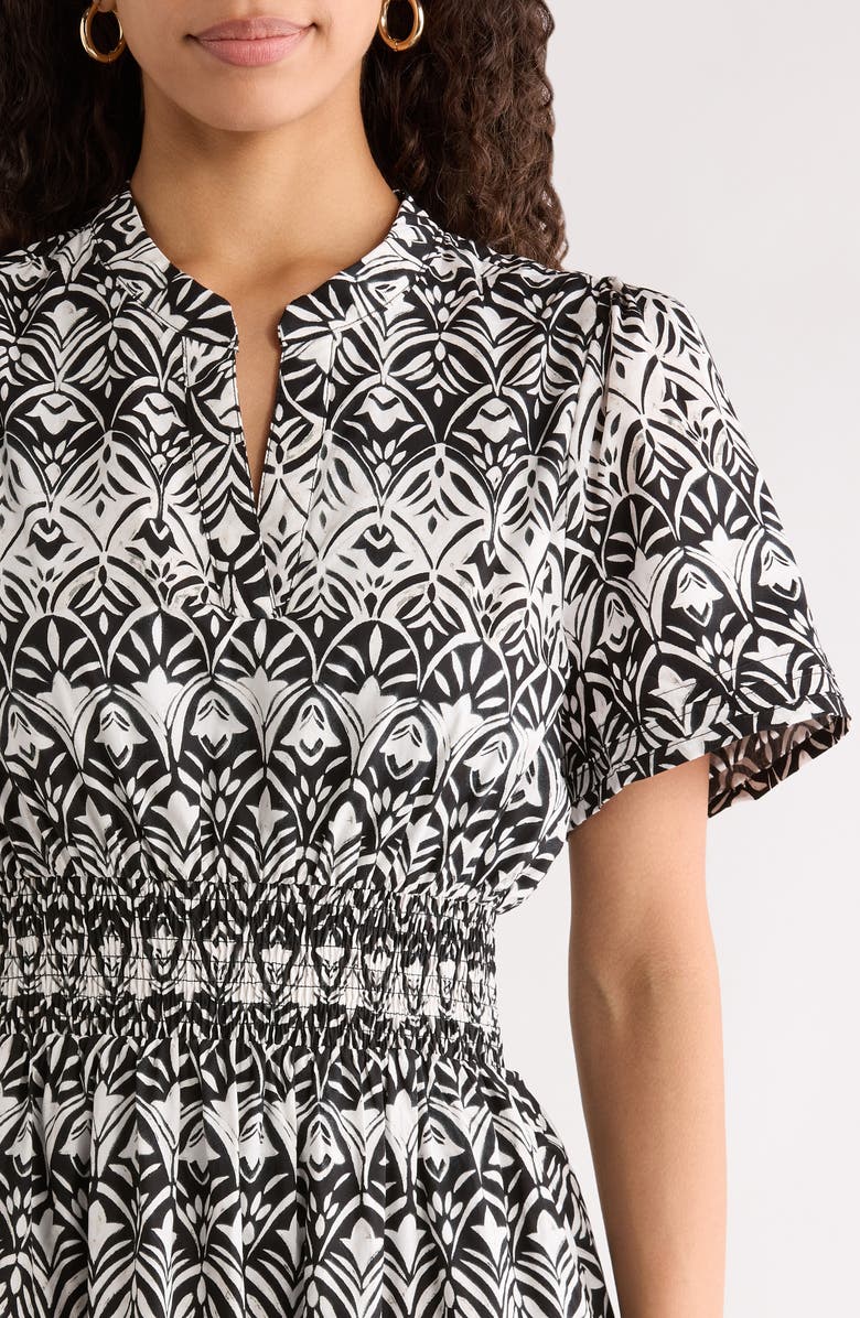 SUGARLIPS Lara Floral Print A-Line Dress, Alternate, color, Black-White