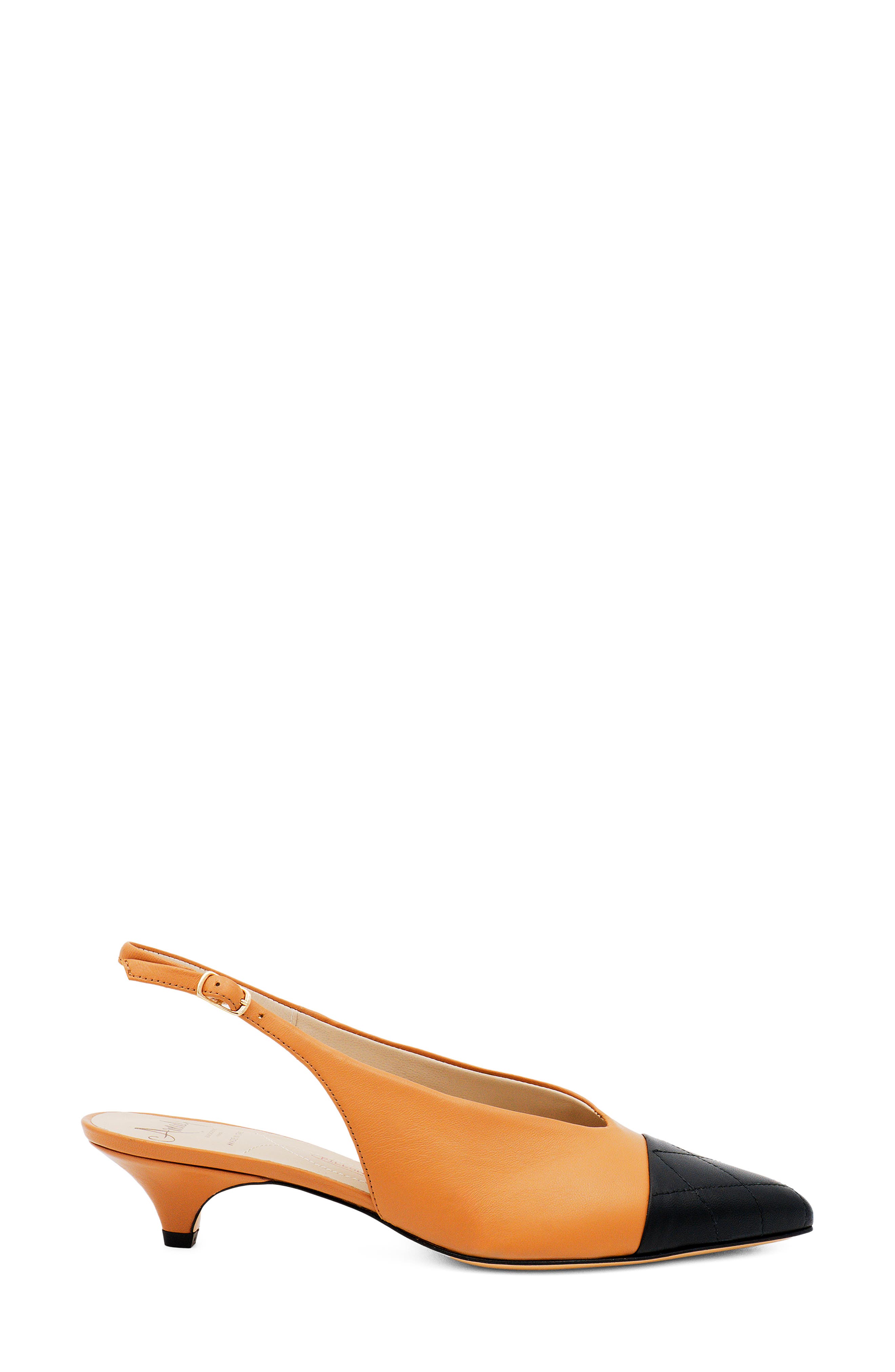 Accento Slingback Pointed Cap Toe Kitten Heel Pump, Alternate, color, NATUR CASHMERE/BLACK PARMASOFT