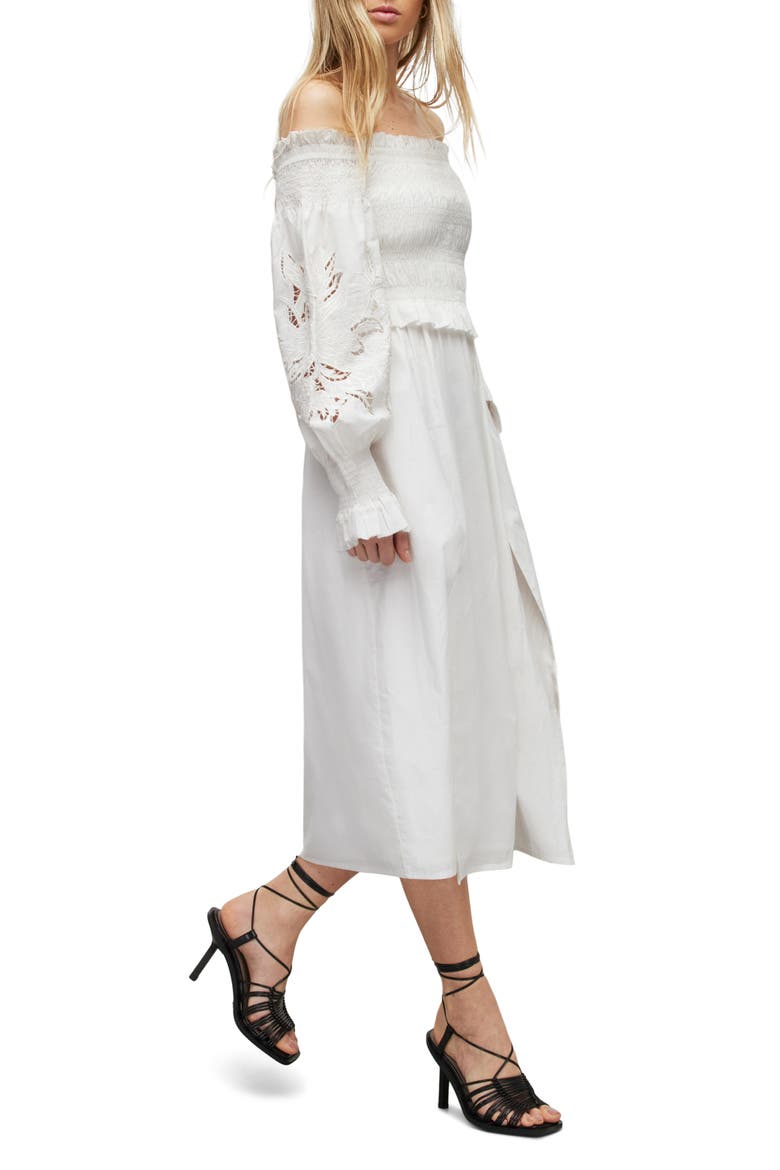 Launa Broderie Long Sleeve Cotton Dress, Alternate, color, CHALK WHITE
