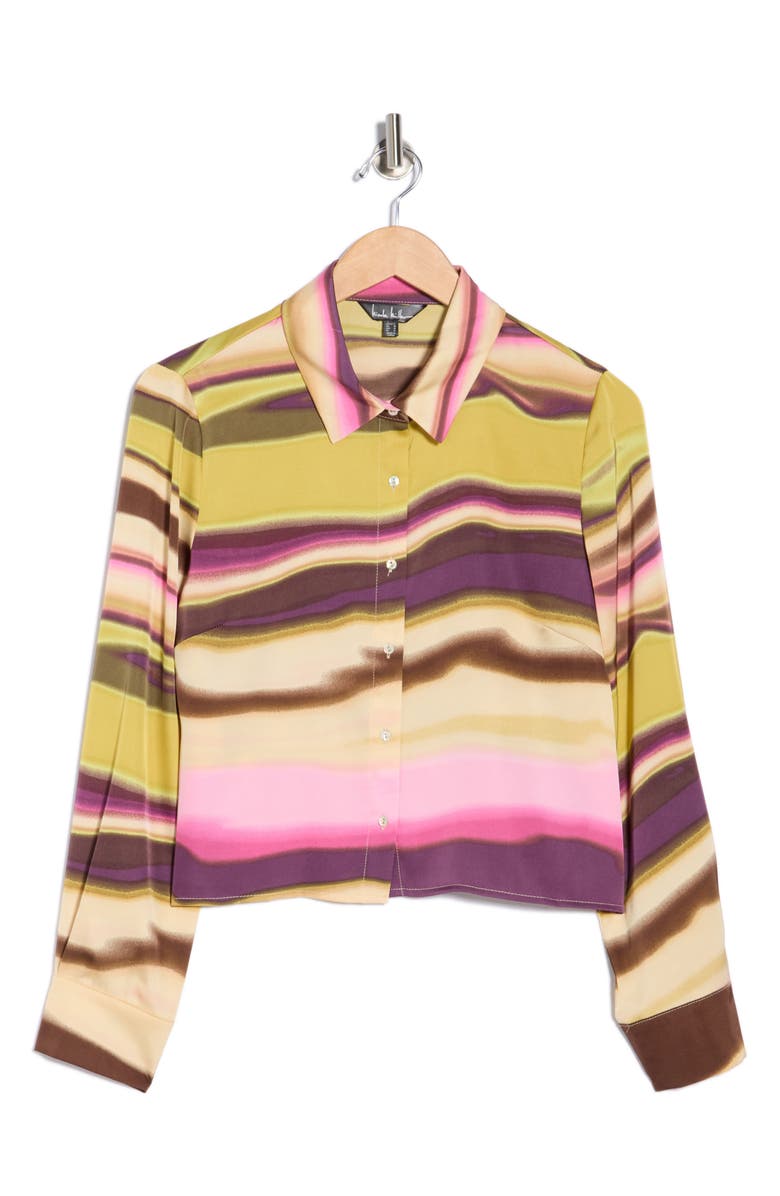 Nicole Miller Wavy Stripe Button-Up Shirt, Alternate, color, Green Ombre Stripe Multi