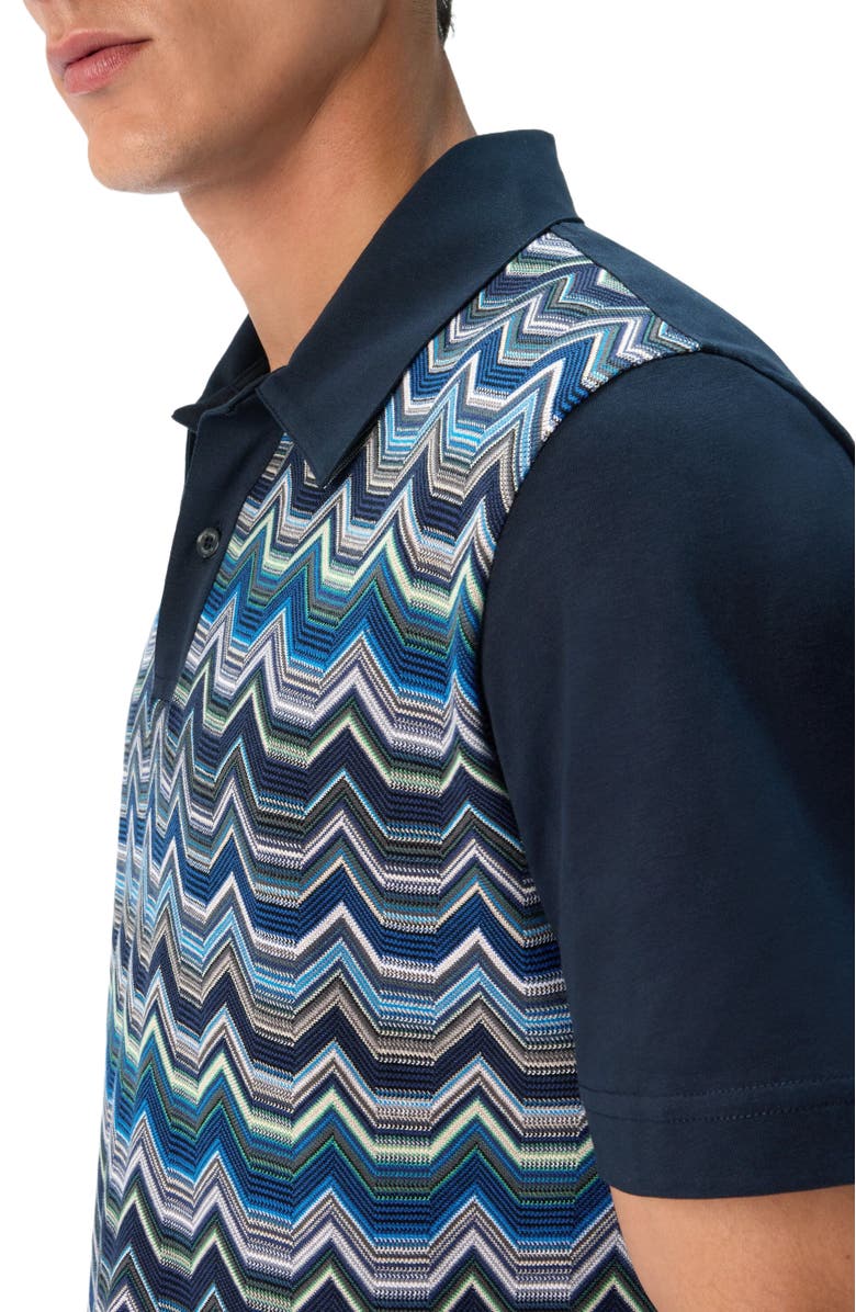 Missoni Short Sleeve Polo With Geometric Zigzag Pattern, Alternate, color, Blue