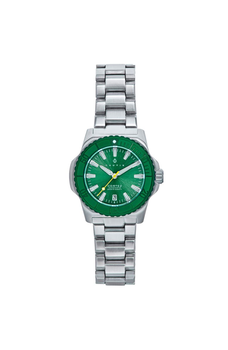 Nautis Cortez Automatic Bracelet Watch w/Date, Main, color, Green