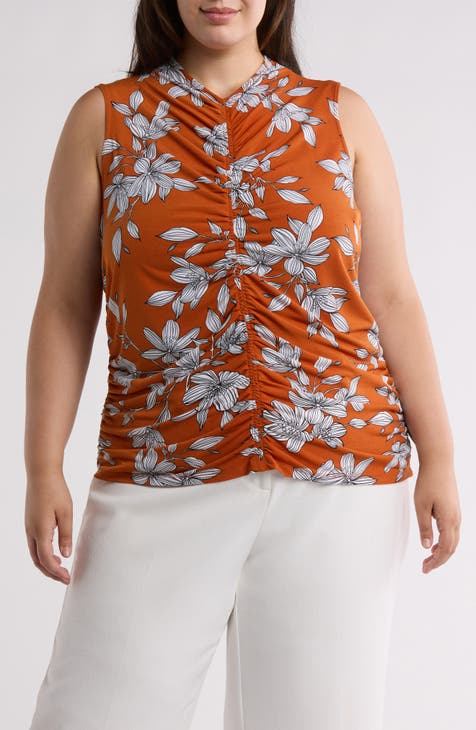 Floral Sleeveless Ruched Top (Plus)