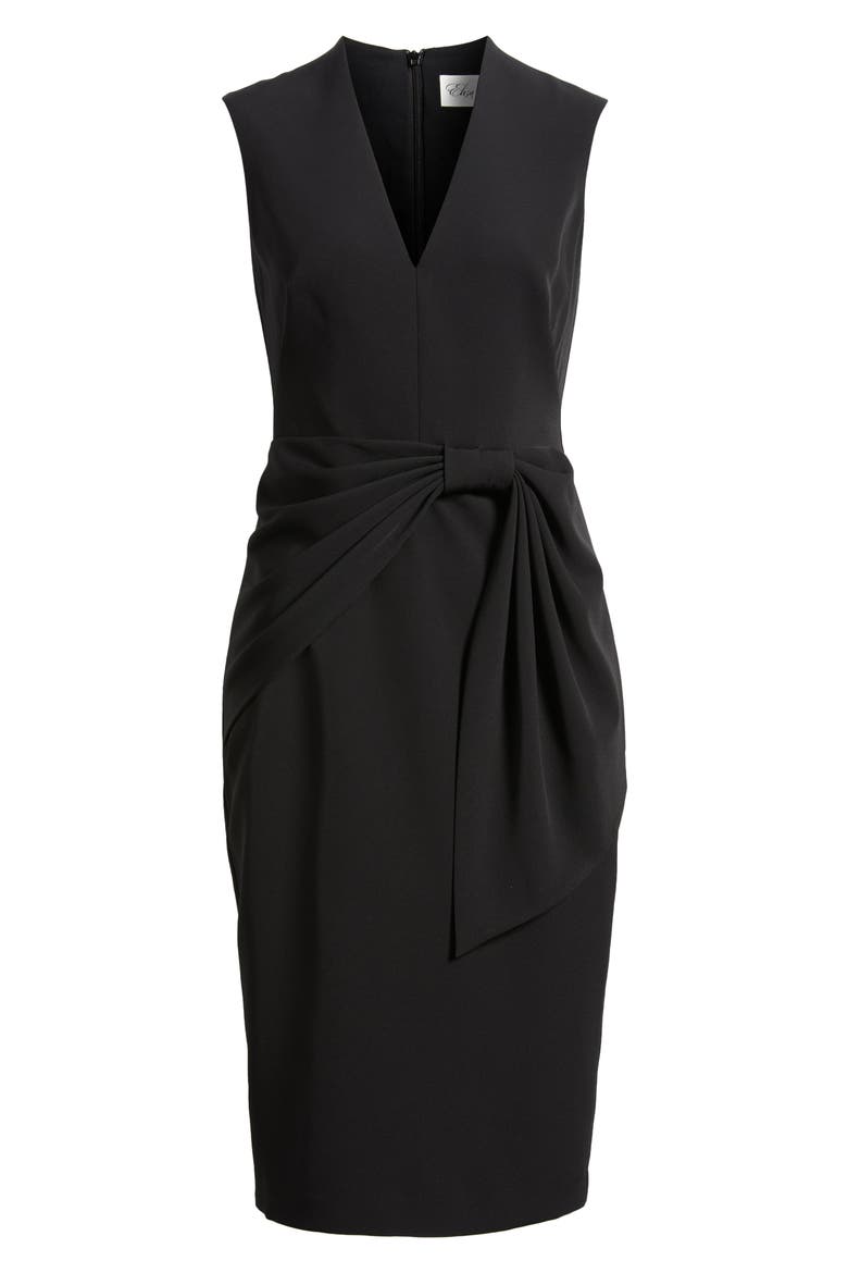 Draped Bow Sleeveless Cocktail Dress, Alternate, color, BLACK