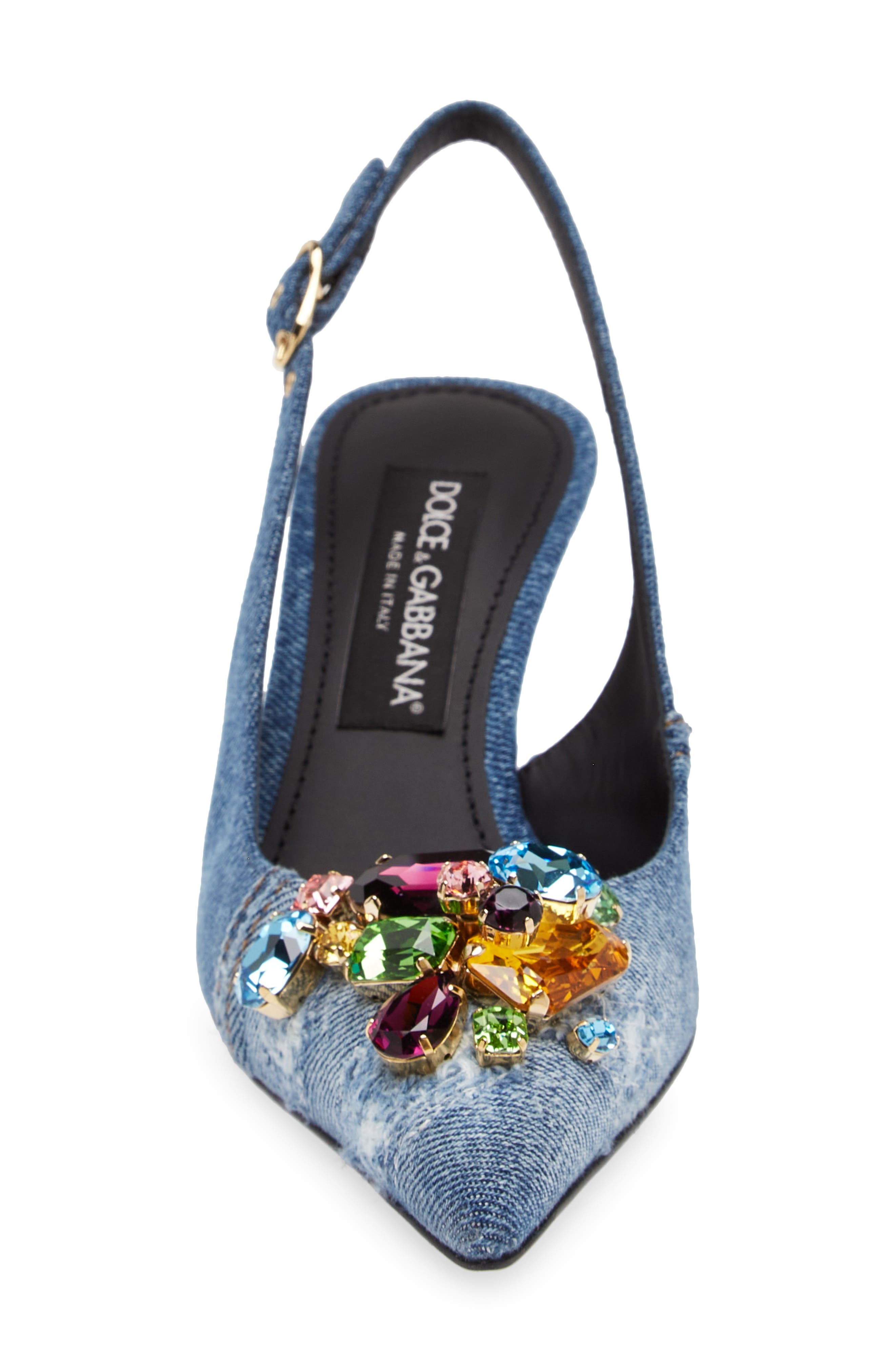Dolce&Gabbana Patchwork Denim Embellished Slingback Pump, Alternate, color, 