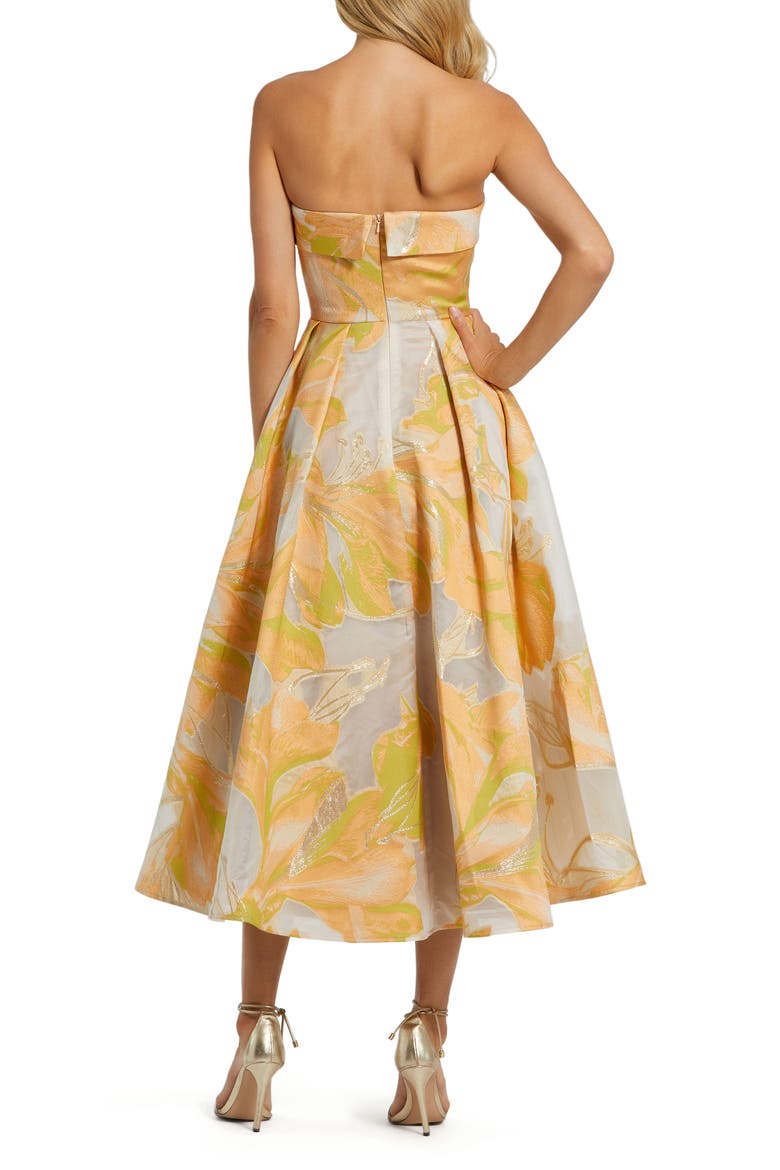 Strapless Floral Print Brocade Midi Dress, Alternate, color, Peach Multi