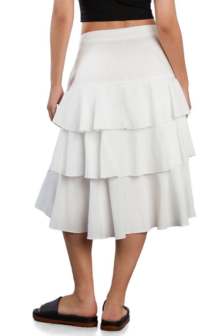 Petal Tiered Denim Midi Skirt, Alternate, color, BRIGHT WHITE