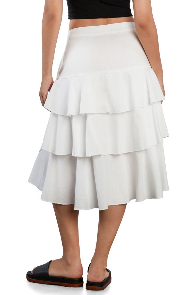 Wash Lab Denim Petal Tiered Denim Midi Skirt, Alternate, color, Bright White