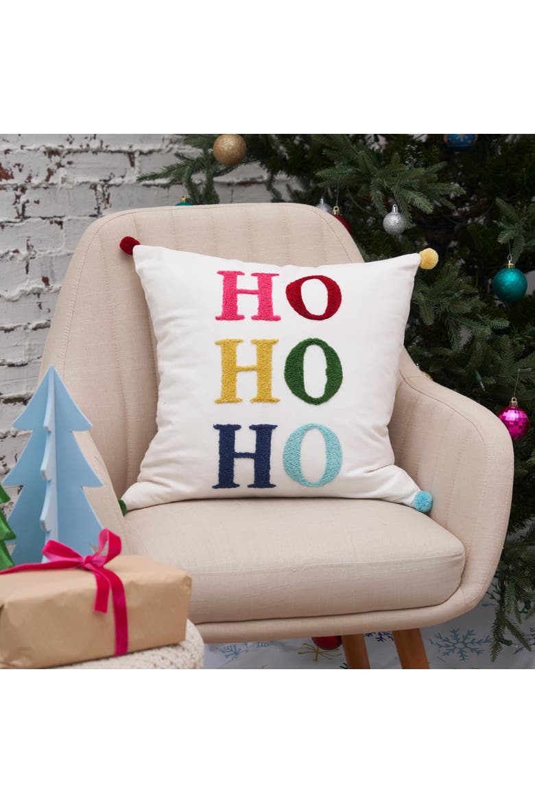 Boho HoHoHo Throw Pillow, 18" x 18", Alternate, color, Red