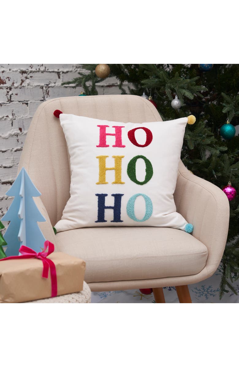 carol & frank Boho HoHoHo Throw Pillow, 18" x 18", Alternate, color, Red