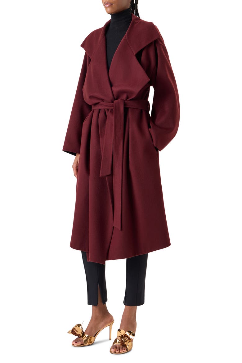 Tasha Belted Cashmere Wrap Coat, Alternate, color, MERLOT RED