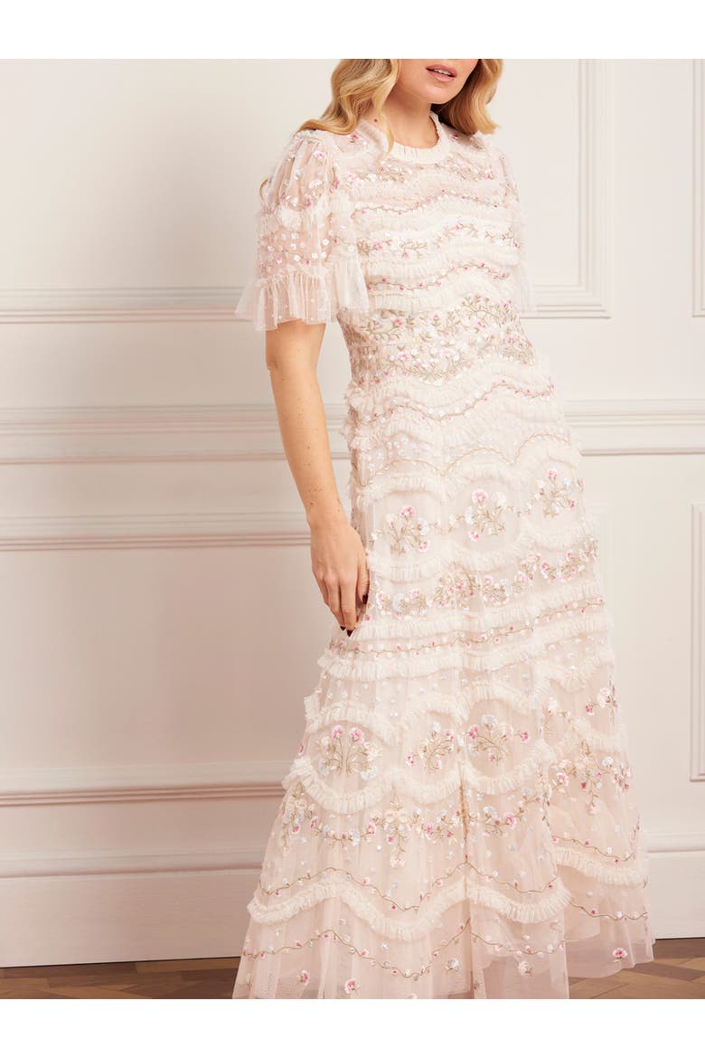 Marina Ruffle Ankle Gown, Alternate, color, Cream/Multi