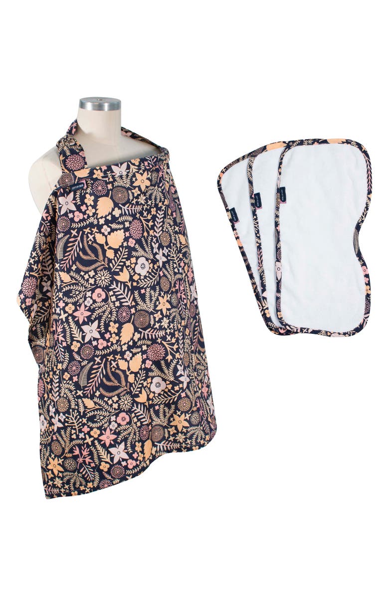 Bébé au Lait Floral Print Cover & 3-Pack Burp Cloths, Main, color, 