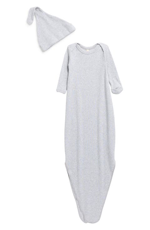 Rib Knotted Organic Cotton Blend Gown & Hat Set (Baby)