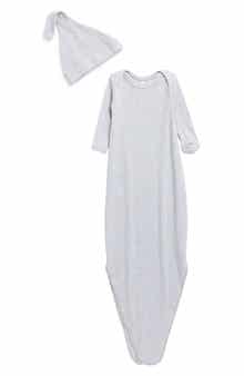 Rib Knotted Organic Cotton Blend Gown & Hat Set