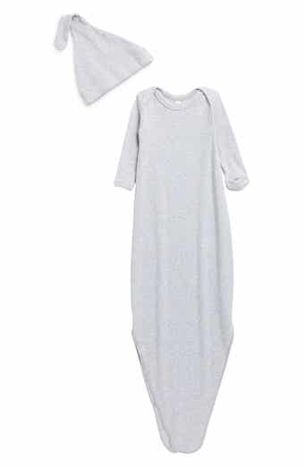 Rib Knotted Organic Cotton Blend Gown & Hat Set