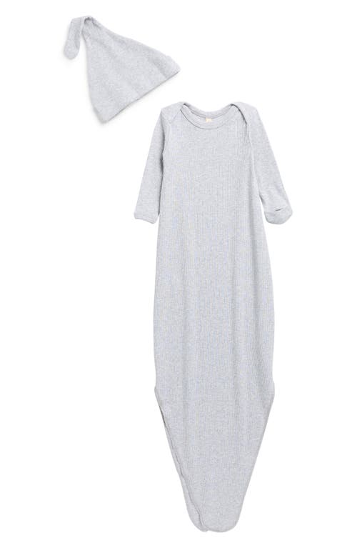 Quincy Mae Babies'  Rib Knotted Organic Cotton Blend Gown & Hat Set In Gray
