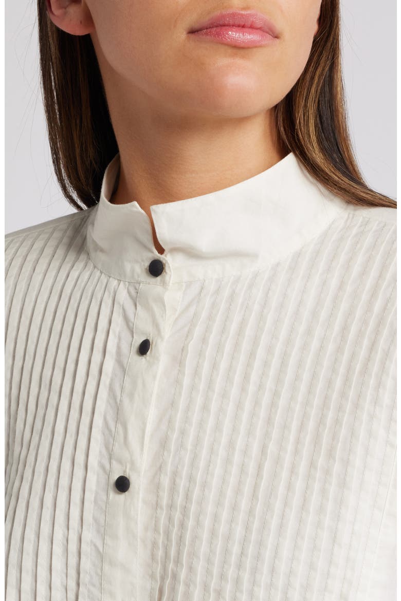 Pleated Tuxedo Button-Up Shirt, Alternate, color, WHITE